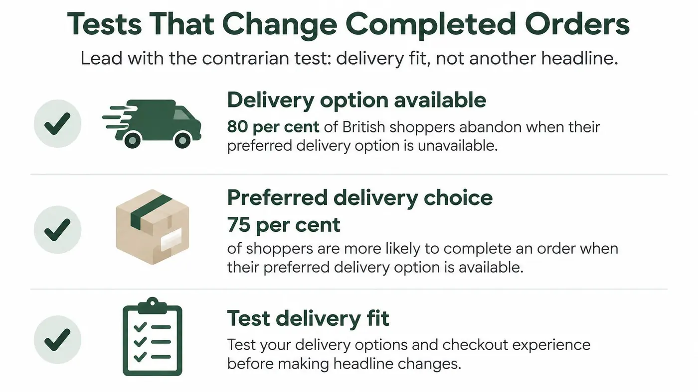 A graphic highlighting delivery options as a key strategy to improve e-commerce site conversion rates.
