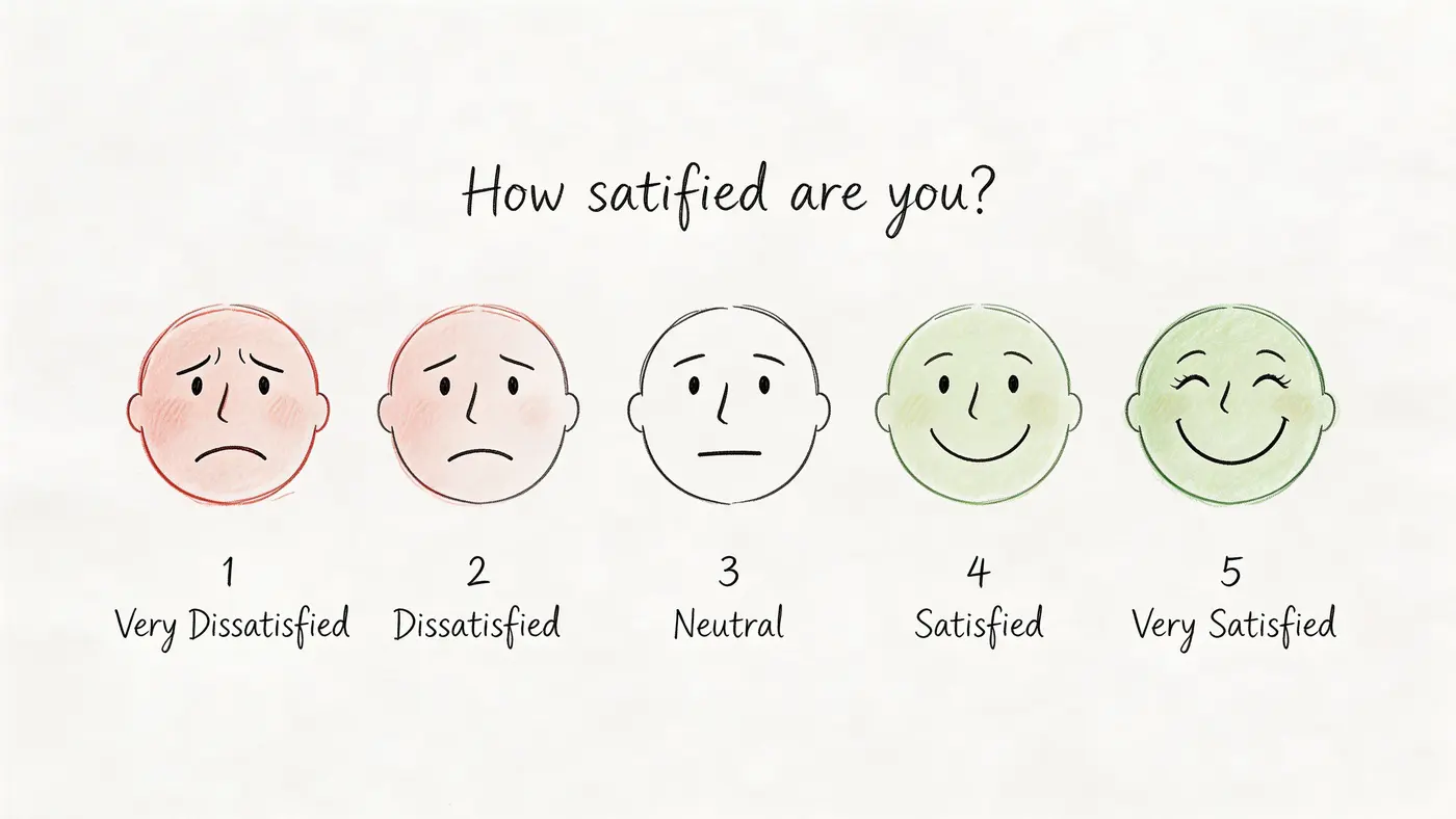 A satisfaction scale ranging from one to five with faces representing feelings from very dissatisfied to very satisfied.