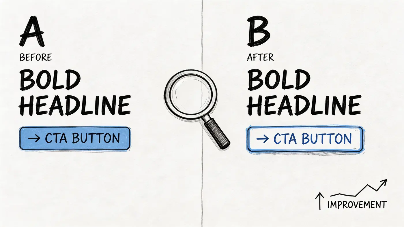 A diagram comparing A before and B after versions of a website call to action button design.