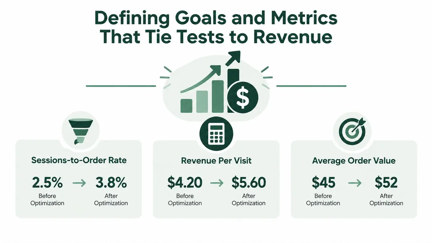A chart illustrating how conversion rate optimization impacts key ecommerce revenue metrics like average order value.