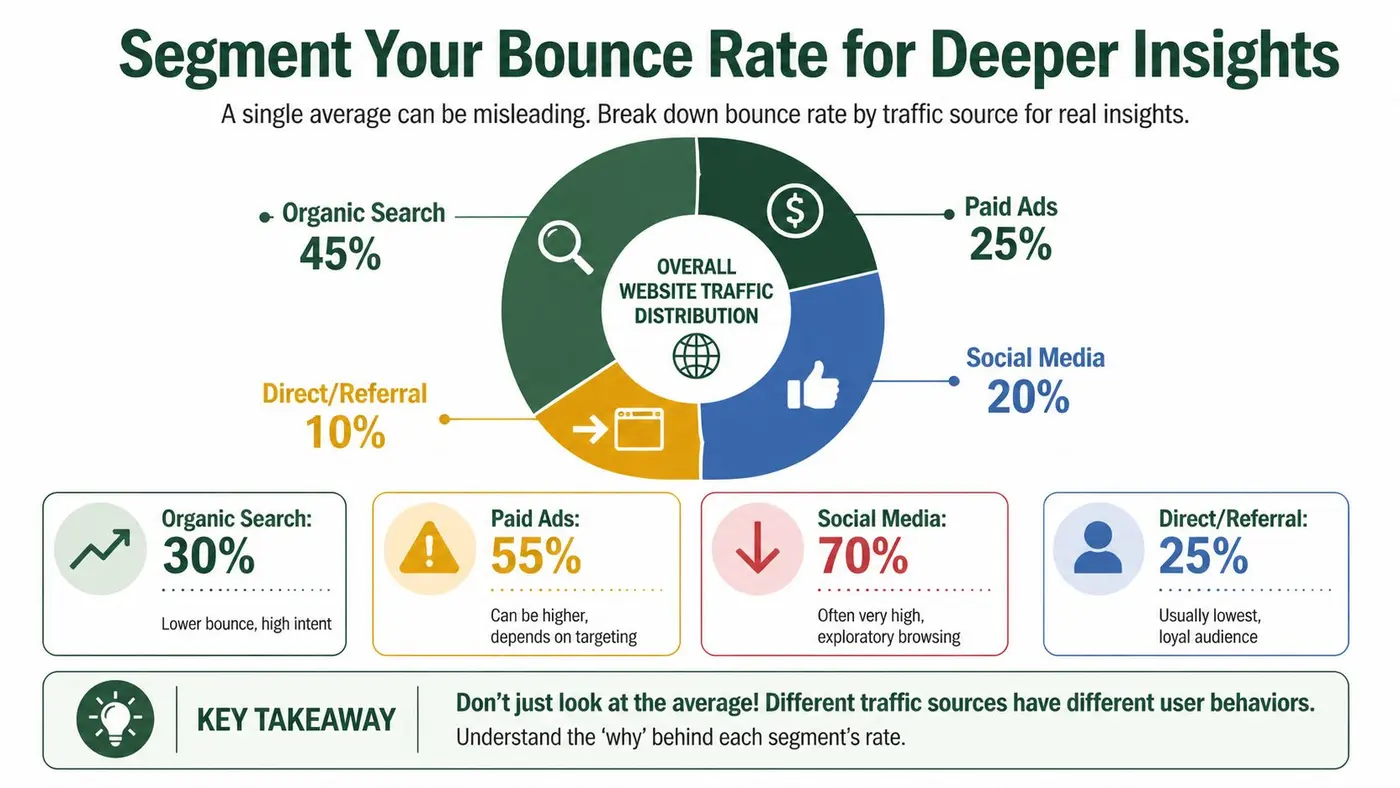 A chart showing how website bounce rates vary significantly depending on the specific traffic source segment.