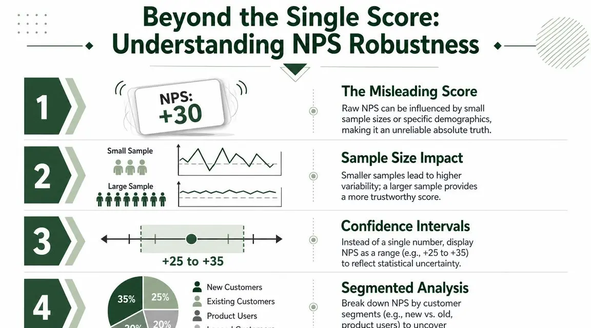 An infographic titled Beyond the Single Score illustrating four key methods for understanding Net Promoter Score robustness.