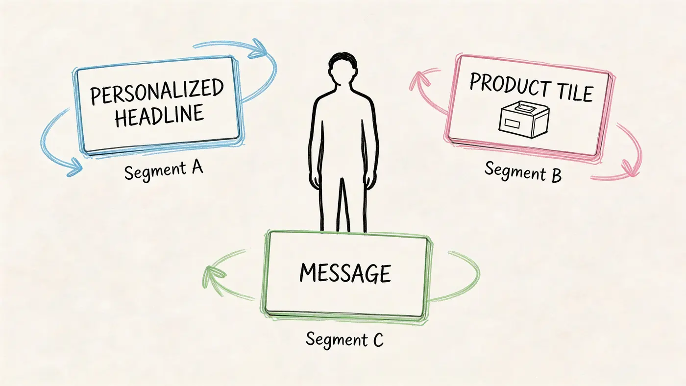 A diagram illustrating three personalization segments connected to a central user figure for customer engagement strategies.