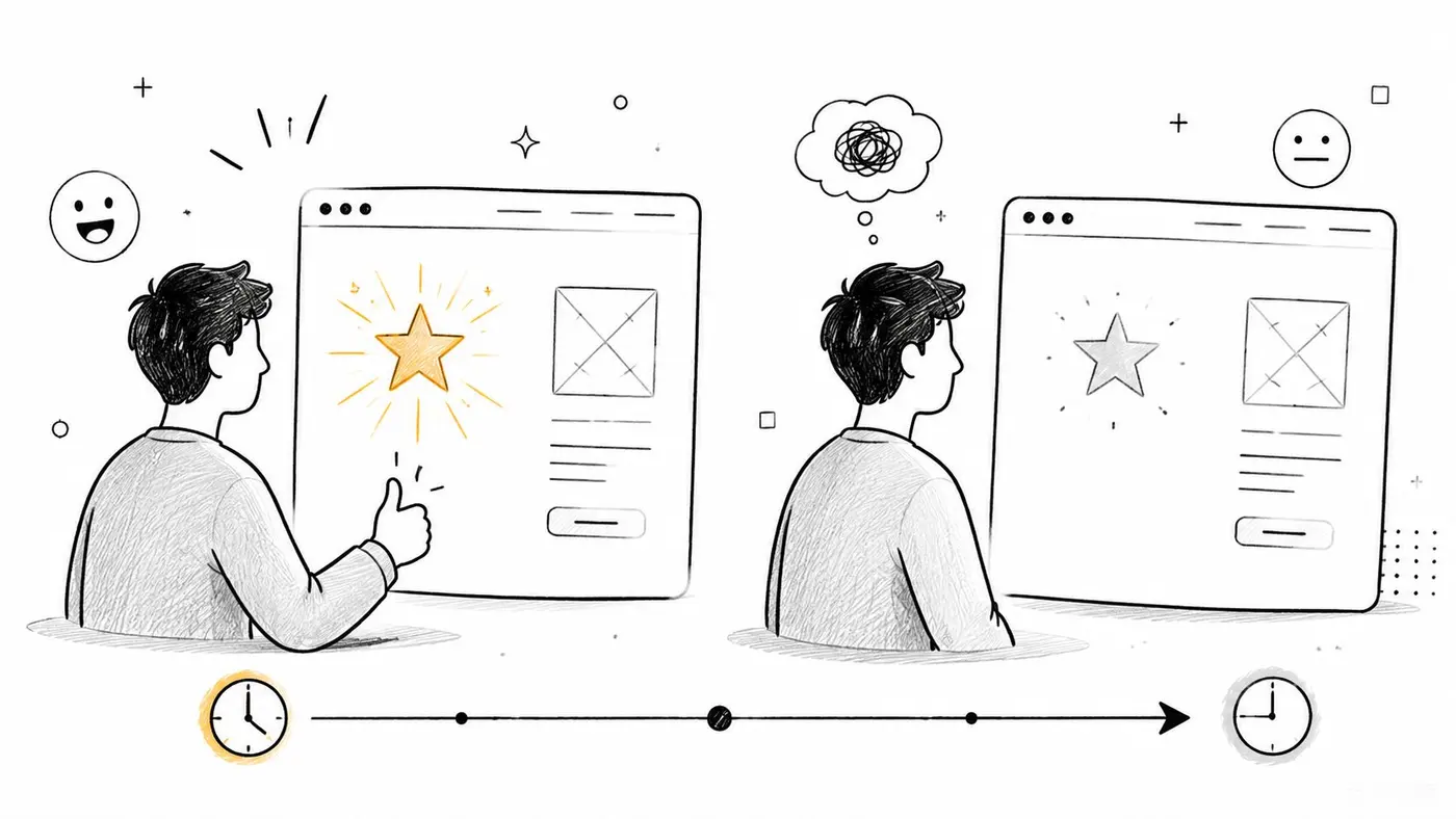 A conceptual illustration showing a satisfied user with a highlighted star and a frustrated user.