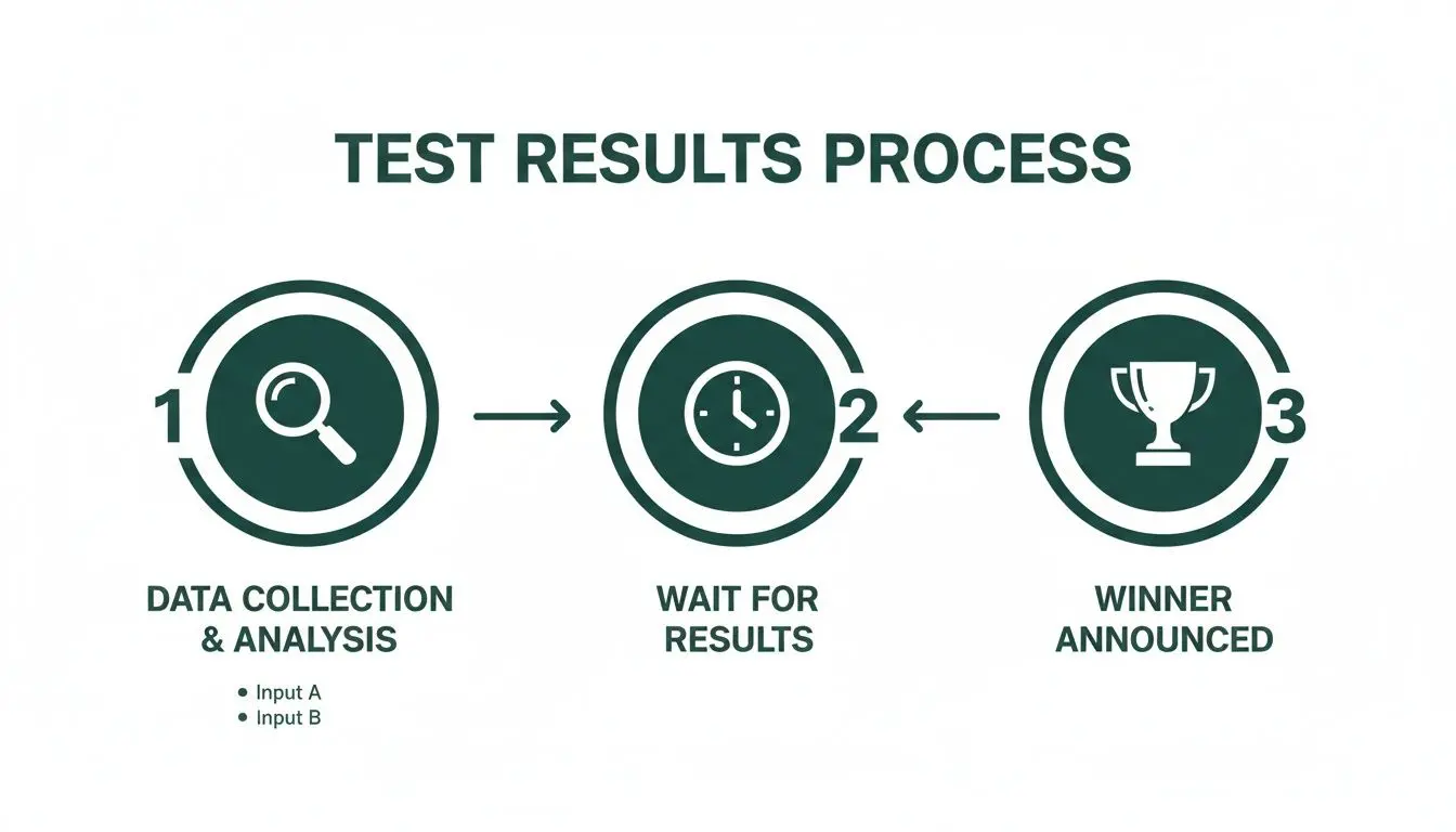 A three-step process infographic showing data collection, waiting for results, and winner announcement.